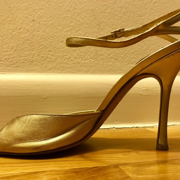 JIMMY CHOO Metallic Nappa Gold HEELS, ANKLE STRAP - Picture 4 of 7